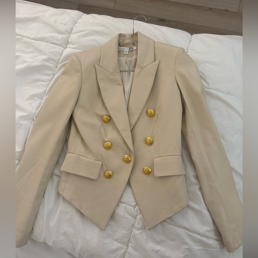 Veronica beard cream Double-Breasted Blazer with gold Buttons